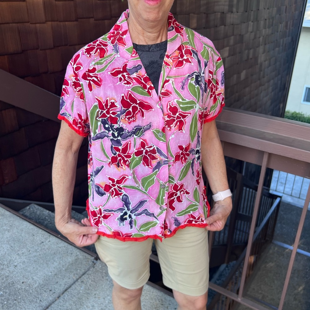 Carole Little vintage pink floral tropical lightweight blouse fits 4/6, XS - Picture 1 of 12